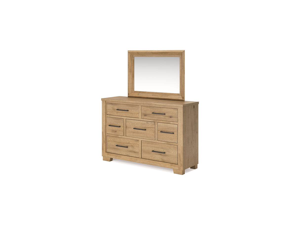 Galliden Light Brown California King Panel Bed, Dresser And Mirror