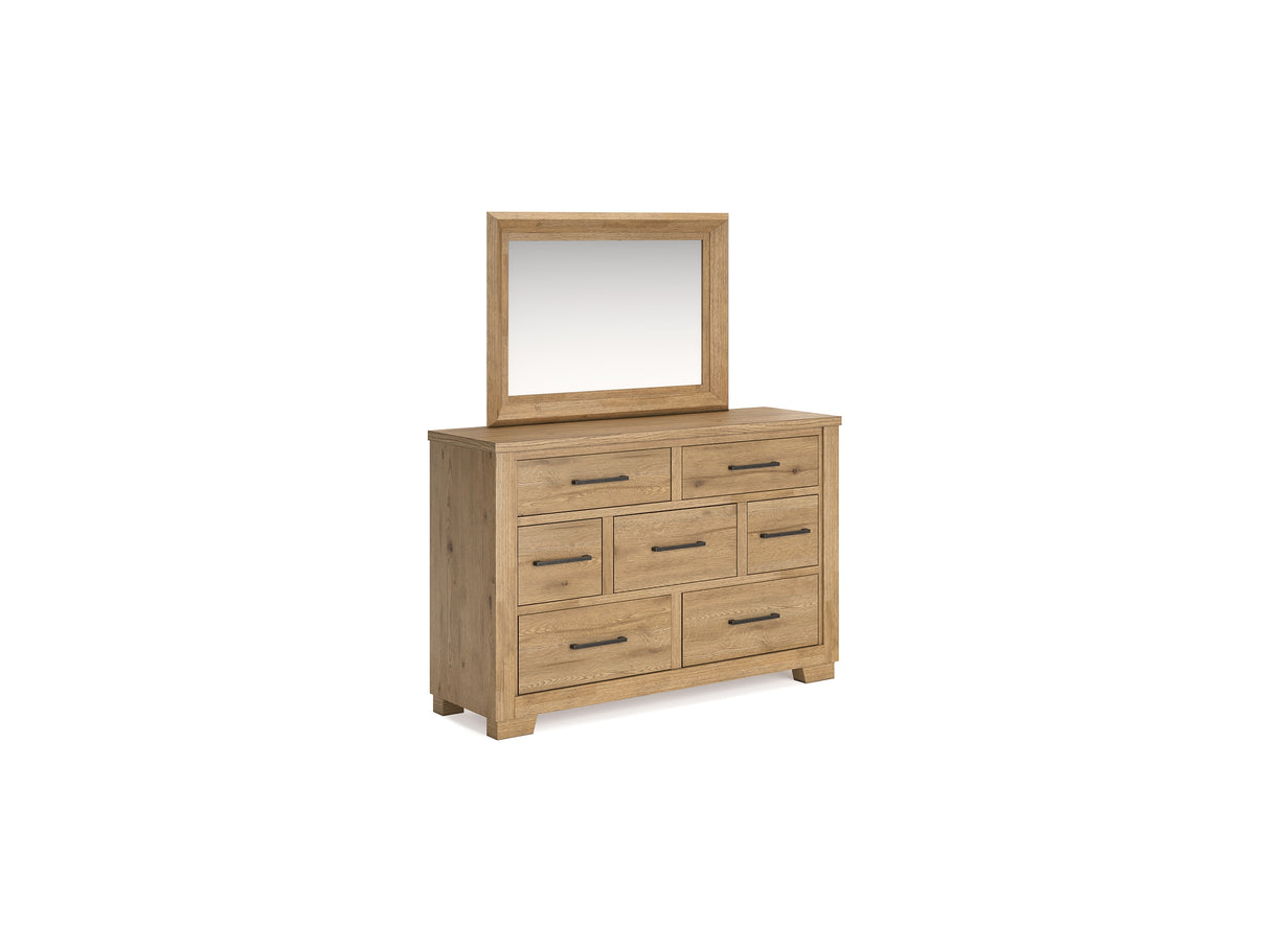 Galliden Light Brown California King Panel Bed, Dresser And Mirror