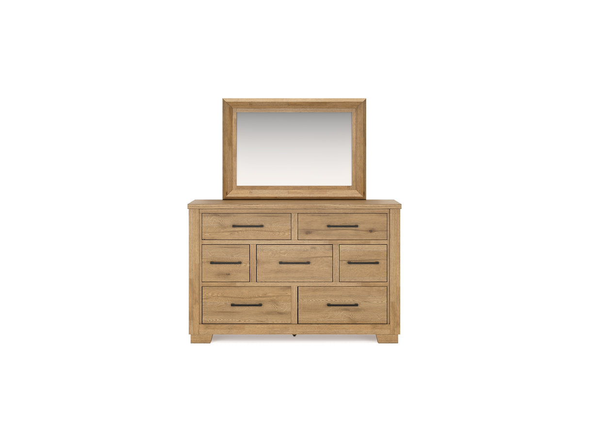 Galliden Light Brown California King Panel Bed, Dresser And Mirror