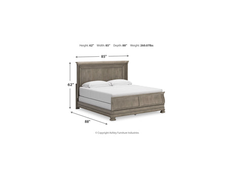 Lexorne Gray King Sleigh Bed, Dresser And Mirror