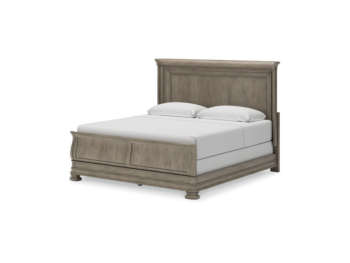 Lexorne Gray California King Sleigh Bed, Dresser And Mirror