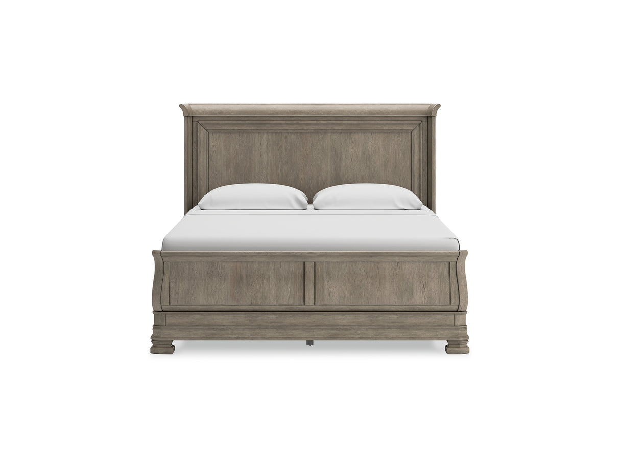 Lexorne Gray California King Sleigh Bed, Dresser And Mirror