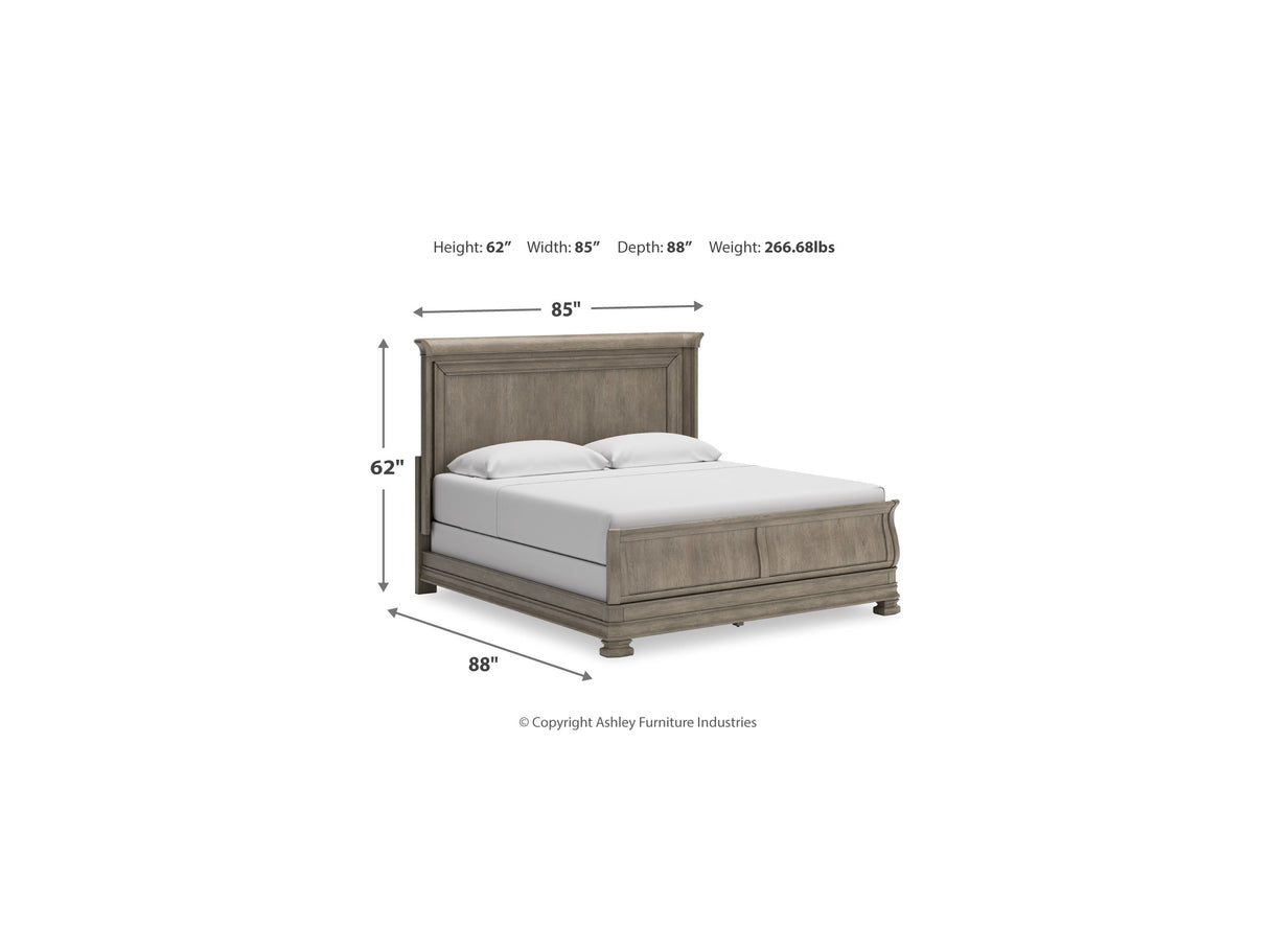 Lexorne Gray California King Sleigh Bed, Dresser And Mirror