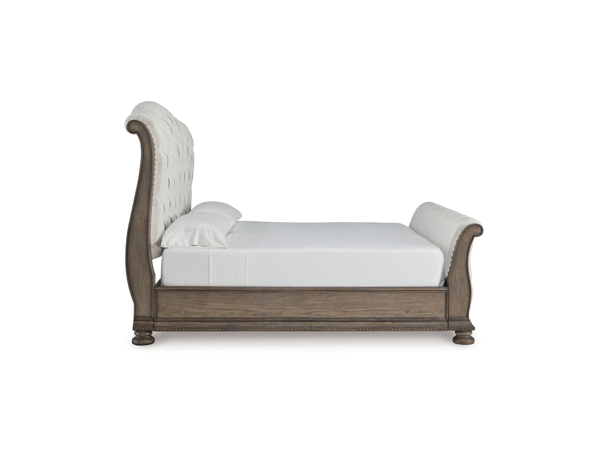 Ardenfield Light Brown King Upholstered Sleigh Bed