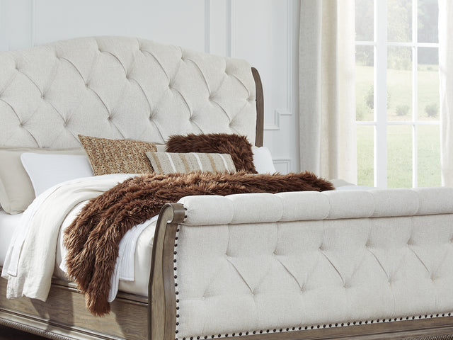 Ardenfield Light Brown King Upholstered Sleigh Bed