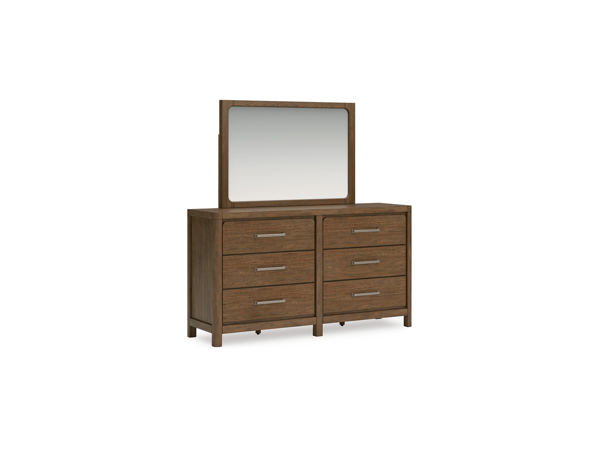 Cabalynn Light Brown California King Upholstered Bed, Dresser And Mirror