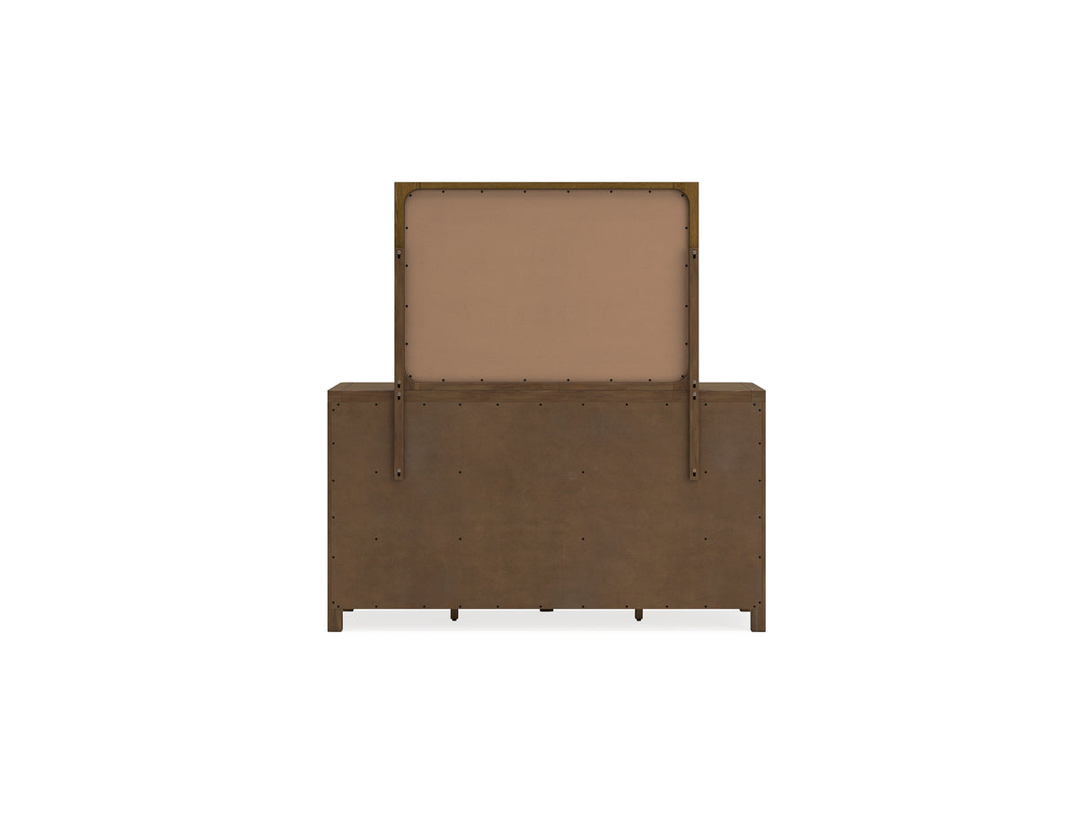 Cabalynn Light Brown California King Upholstered Bed, Dresser And Mirror