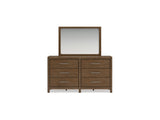 Cabalynn Light Brown California King Upholstered Bed, Dresser And Mirror