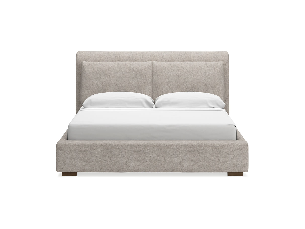 Cabalynn Light Brown California King Upholstered Bed, Dresser And Mirror