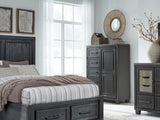 Foyland Black/Brown Queen Storage Bed, Dresser, Mirror And Nightstand