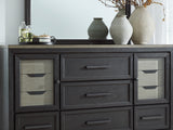 Foyland Black/Brown Queen Storage Bed, Dresser, Mirror And Nightstand