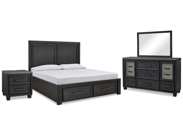 Foyland Black/Brown Queen Storage Bed, Dresser, Mirror And Nightstand