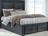 Foyland Black/Brown Queen Storage Bed, Dresser, Mirror And Nightstand
