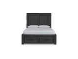 Foyland Black/Brown Queen Storage Bed, Dresser, Mirror And Nightstand