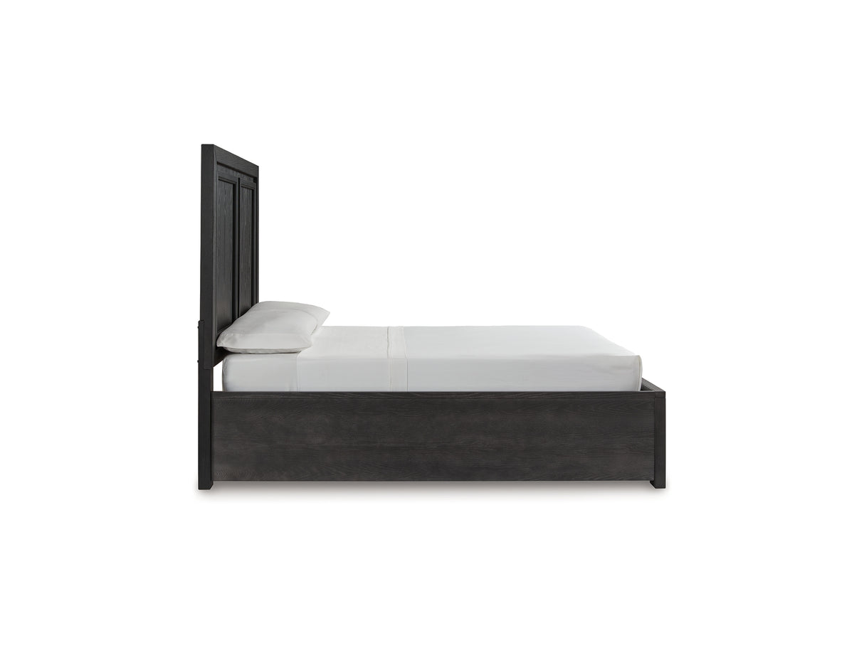 Foyland Black/Brown Queen Storage Bed, Dresser, Mirror And Nightstand