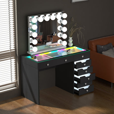 Diana 8 Drawers Vanity Desk Set with RGB and Full Light