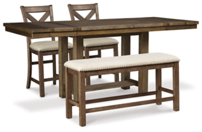 Moriville Beige Counter Height Dining Table And 2 Barstools Bench