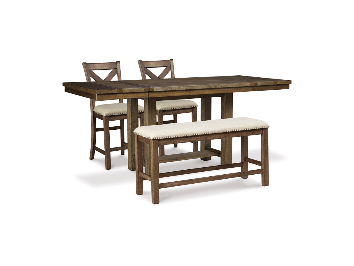 Moriville Beige Counter Height Dining Table And 2 Barstools Bench