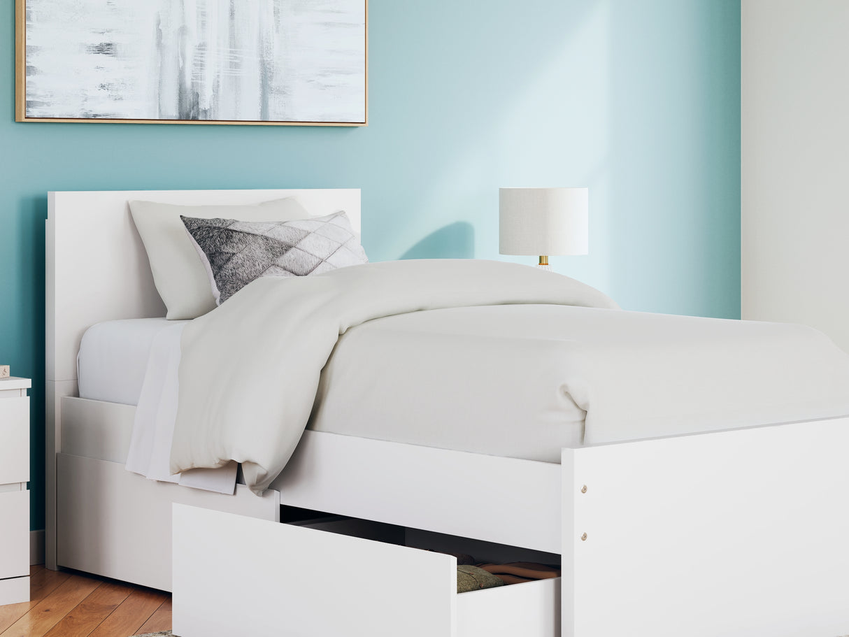 Onita White Twin Panel Platform Bed With 1 Side Storage