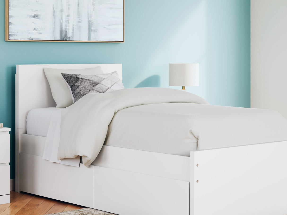 Onita White Twin Panel Platform Bed With 1 Side Storage