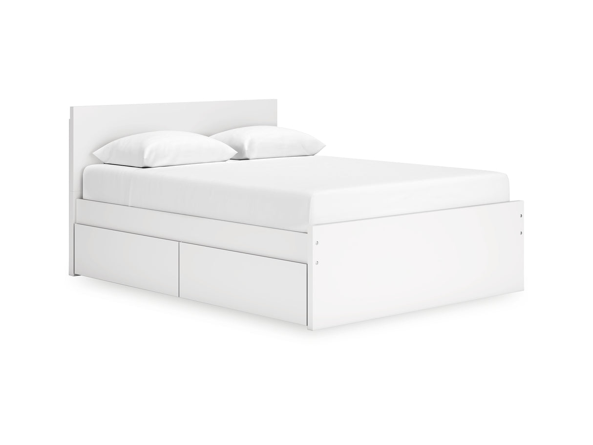 Onita White Queen Panel Platform Bed With 1 Side Storage