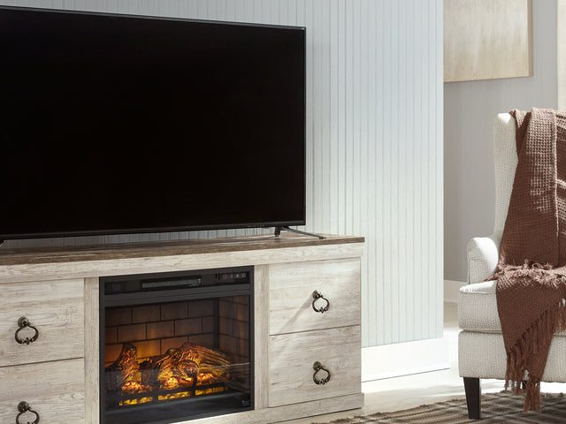Willowton Whitewash Tv Stand With Electric Fireplace
