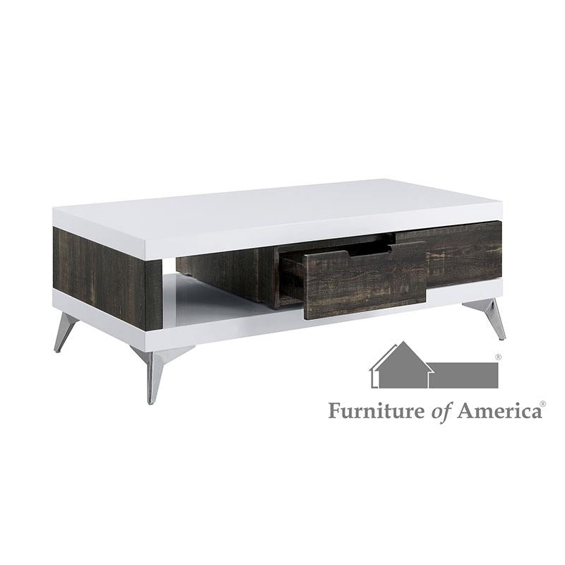 Corinne White/Distressed Dark Oak Coffee Table