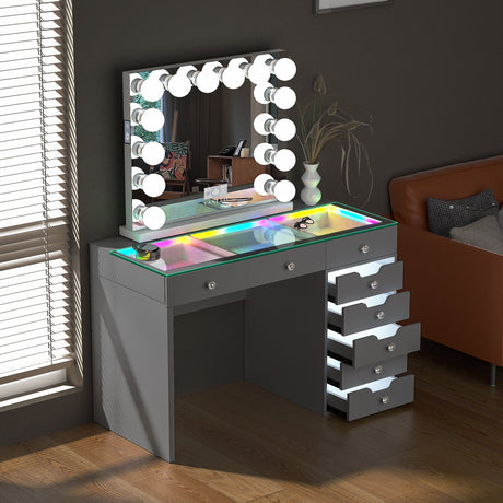 Diana 8 Drawers Vanity Desk Set with RGB and Full Light