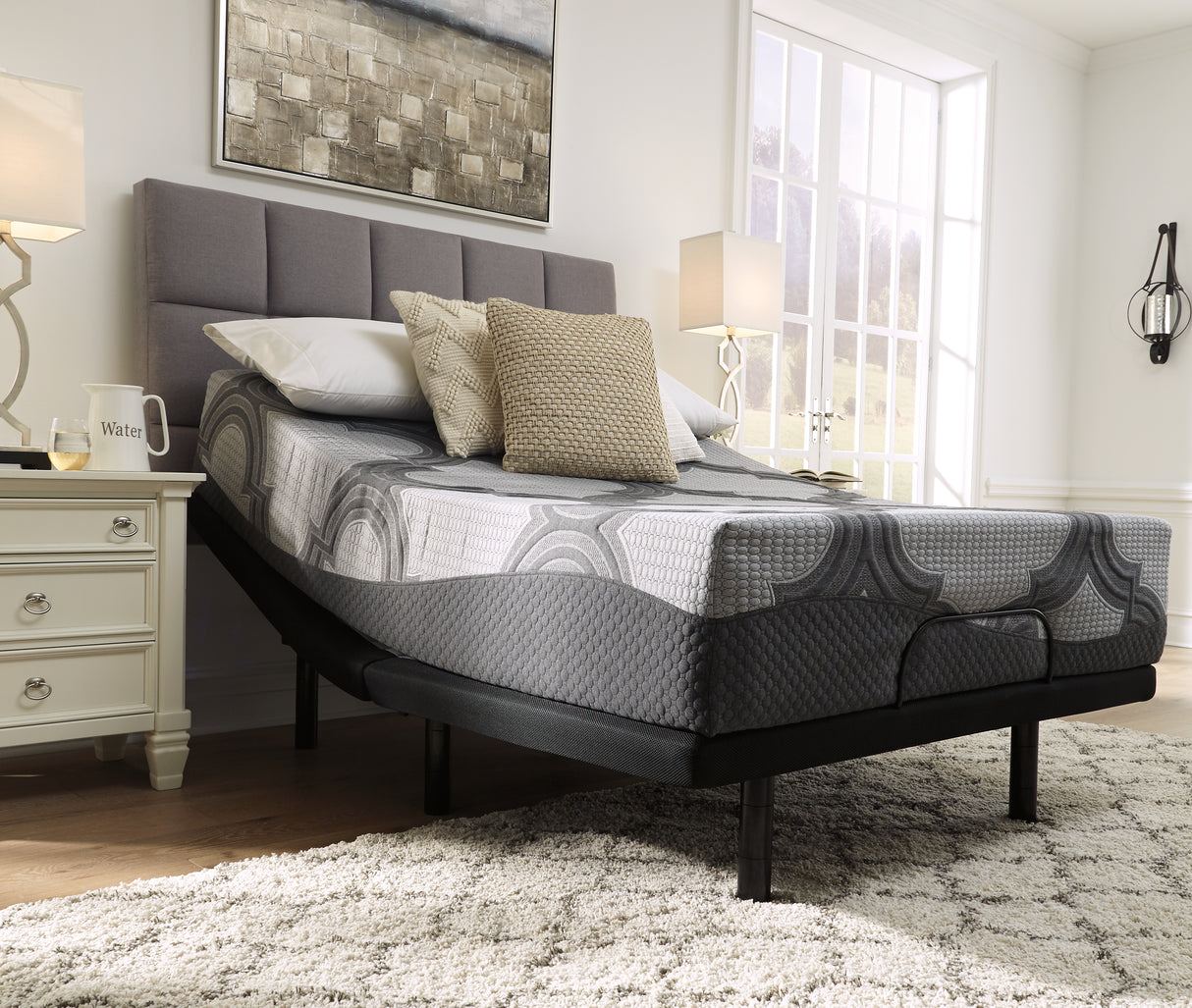 12 Gray Inch Ashley Hybrid Queen Adjustable Base And Mattress