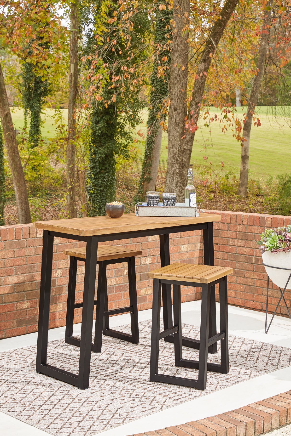 Town Brown/Black Wood Outdoor Counter Table Set (Set Of 3)
