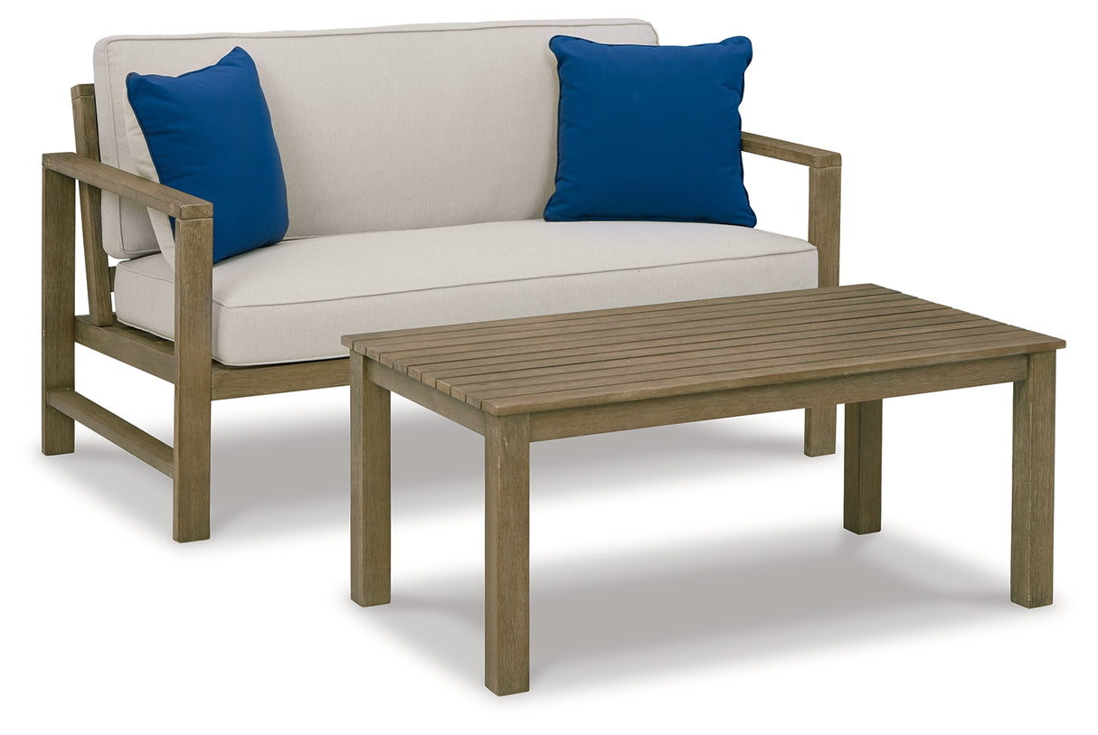 Fynnegan Light Brown Outdoor Loveseat With Table (Set Of 2)