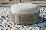 Calworth Beige Outdoor Ottoman With Cushion