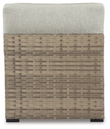 Calworth Beige Outdoor Armless Chair With Cushion (Set Of 2)