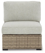 Calworth Beige Outdoor Armless Chair With Cushion (Set Of 2)