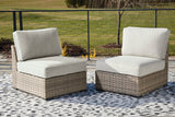 Calworth Beige Outdoor Armless Chair With Cushion (Set Of 2)