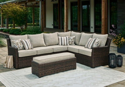 Brook Brown Ranch Outdoor Sofa Sectional/Bench With Cushion (Set Of 3)
