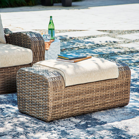 Sandy Beige Bloom Outdoor Ottoman With Cushion