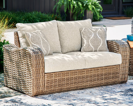 Sandy Beige Bloom Outdoor Loveseat With Cushion