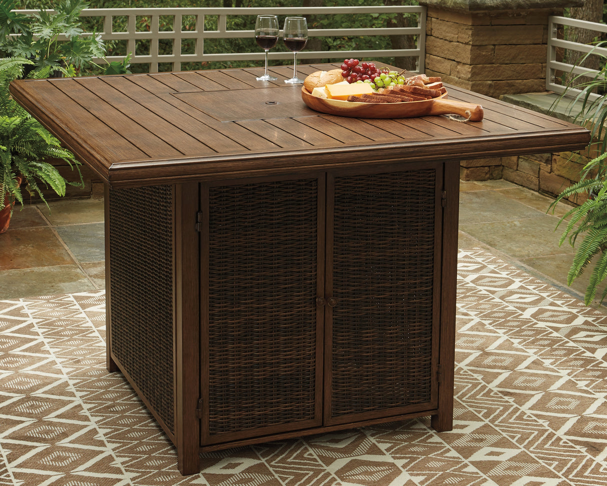 Paradise Medium Brown Trail Bar Table With Fire Pit