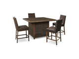 Paradise Trail Medium Brown Outdoor Counter Height Dining Table With 4 Barstools