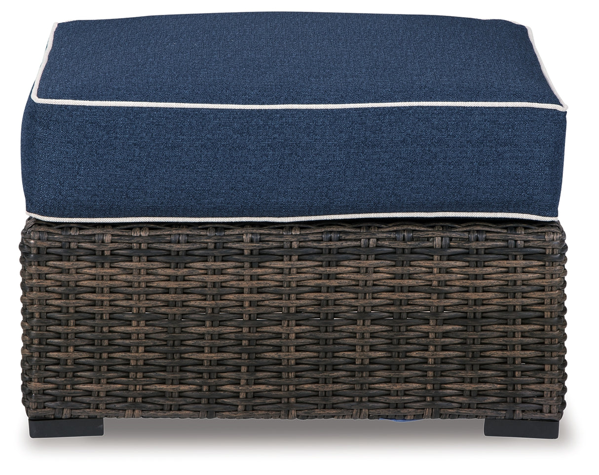 Grasson Brown/Blue Lane Ottoman With Cushion