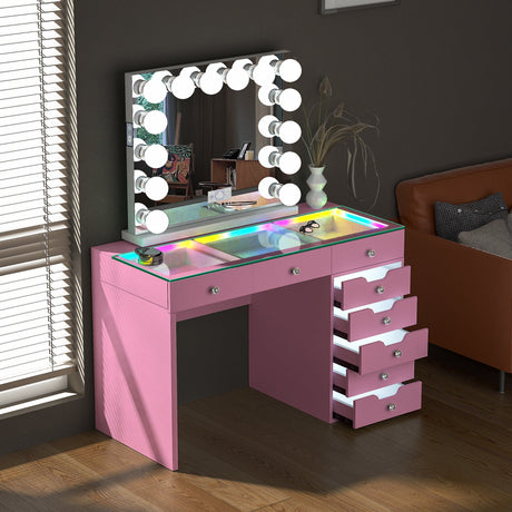 Diana 8 Drawers Vanity Desk Set with RGB and Full Light