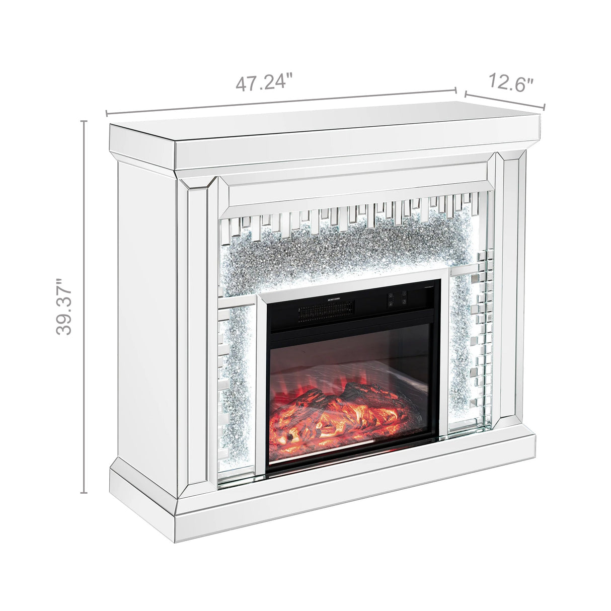 Crushed Diamonds LED Mirrored Fireplace