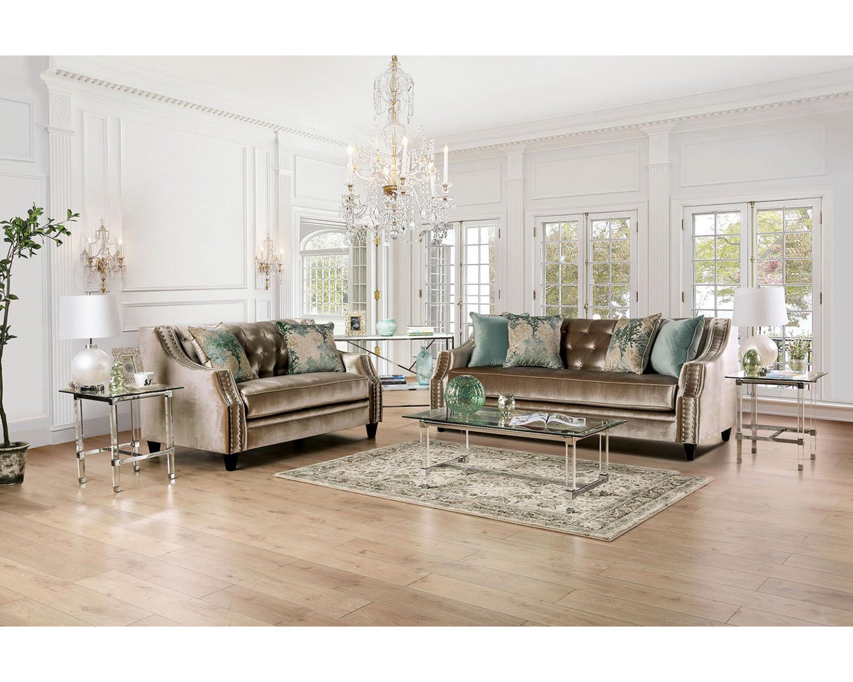 Elicia Champagne/Turquoise Sofa Set