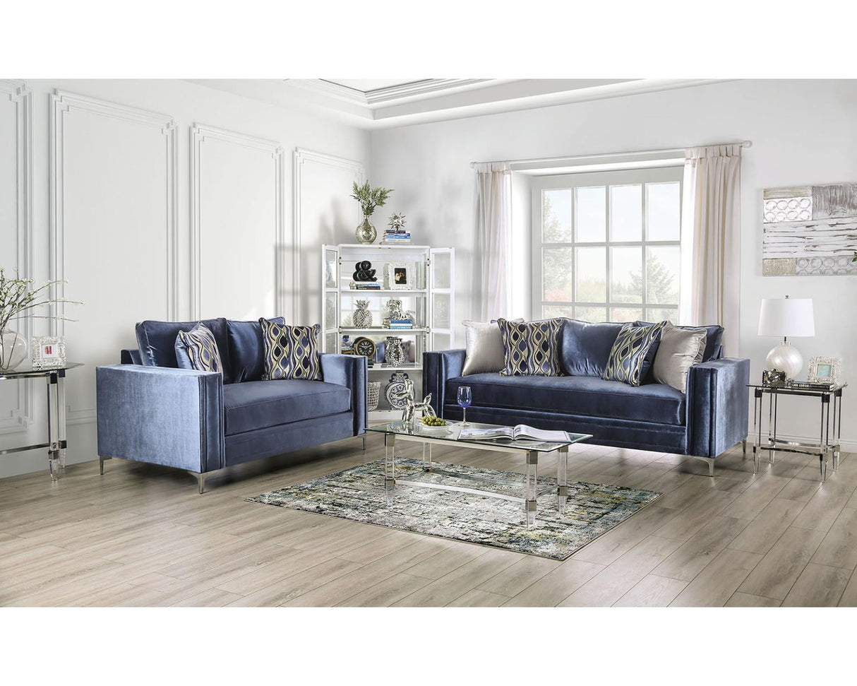Jodie Satin Blue/Silver Sofa Set