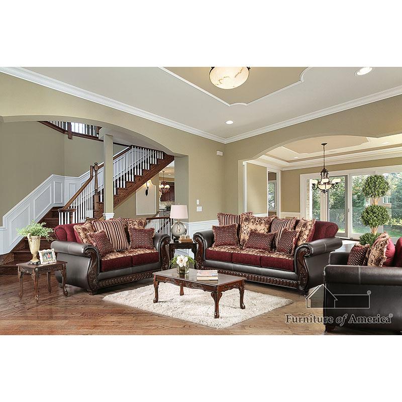 Franklin Burgundy/Espresso Sofa Set