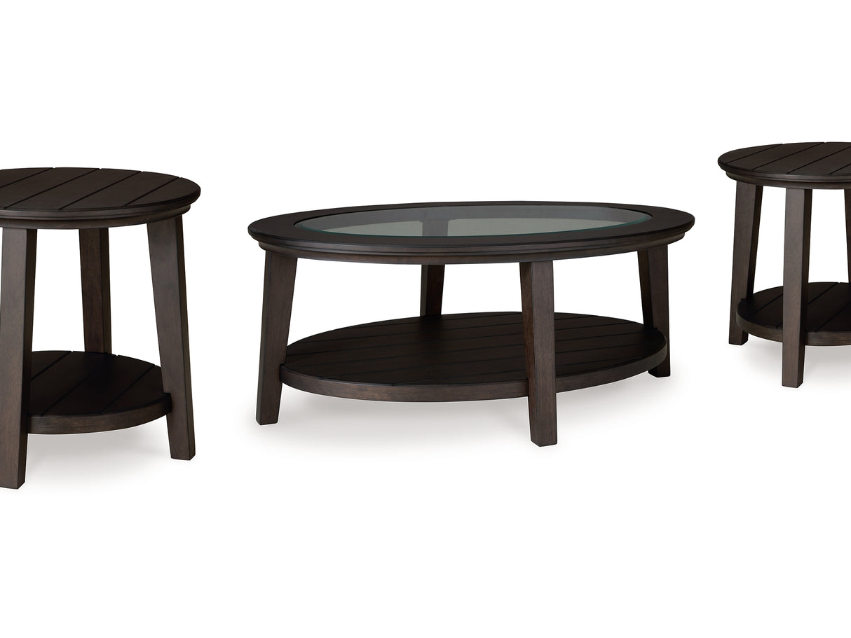 Celamar Dark Brown Coffee Table And 2 End Tables