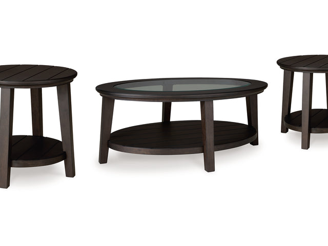 Celamar Dark Brown Coffee Table And 2 End Tables