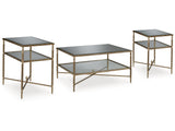 Cloverty Aged Gold Finish Coffee Table And 2 End Tables