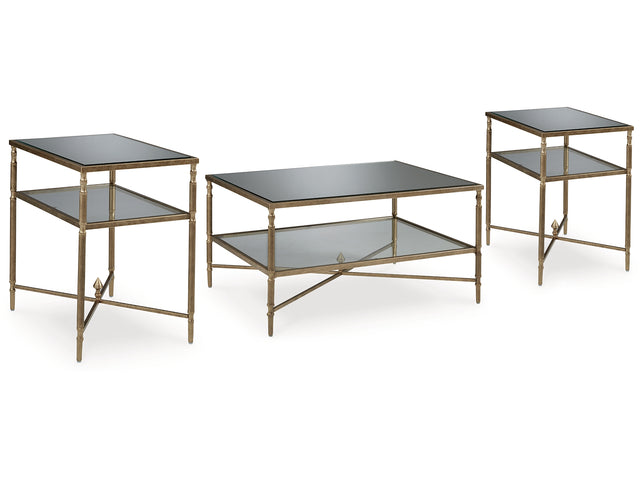 Cloverty Aged Gold Finish Coffee Table And 2 End Tables